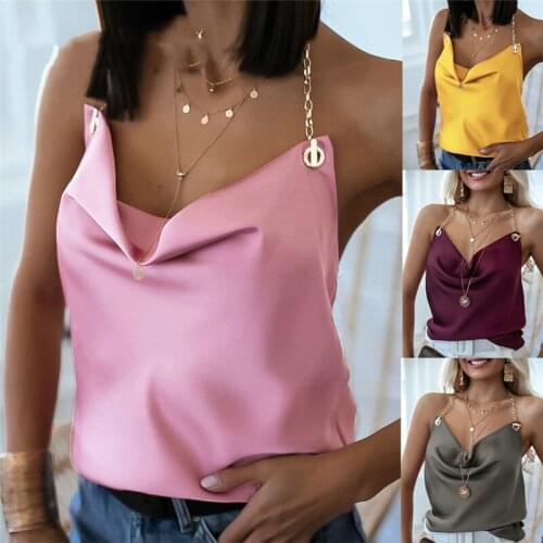 Women Metal Chain Backless Vest Women Halter Tank Tops Top Female Summer Sexy Spaghetti Strap Tops Slim Sleeveless Camisole