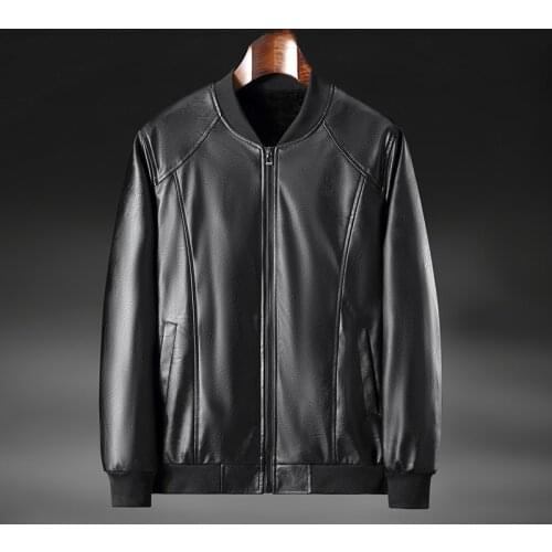 Winter Men Warm PULeather Jackets Windproof Black Fleece Fashion Fit Business Casual Zipper Stand Collar Male Thick Coat Outfit