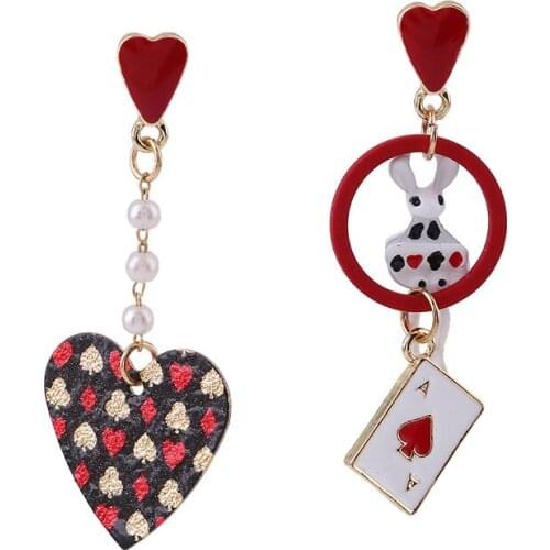 10 pair / lot wholesale fashion jewelry metal enamel alice poker rabbit heart cute earrings