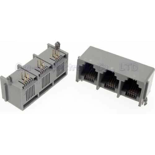 10pcs RJ11 6P4C Modular Telephone Adaptors Connectors Jack 3 port RJ11 telephone female socket 90 degrees