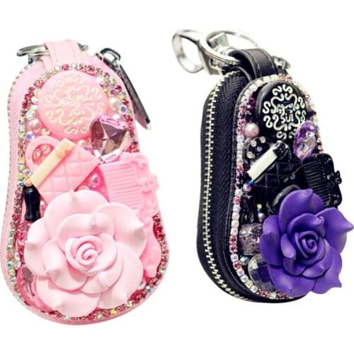 2021 Key Fob Bag RFID Signal Shielding Rhinestone Inlaid Zipper Case Car Key Signal Shielding Box Portable Car Accessories