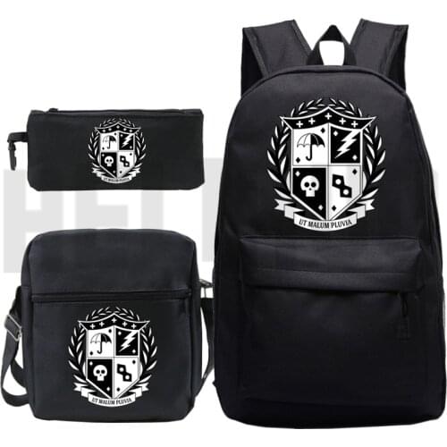 3 PCS/set Sac A Dos Anime The Umbrella Academy Backpack Men Plecak Black Zipper Bag Pack Shoulder Bookbag Pencil Bag Mochila