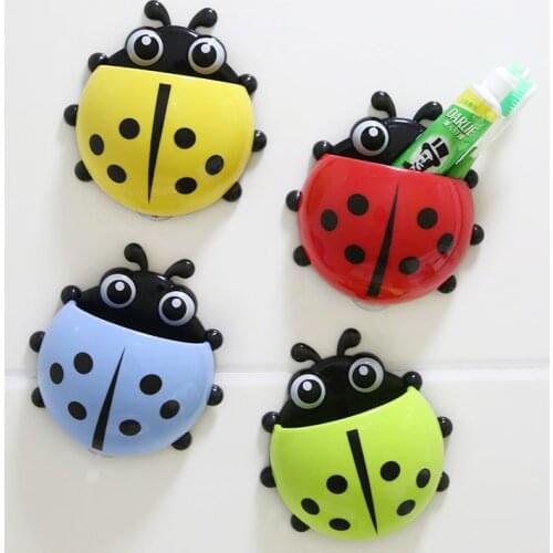 [4 colors] Cute Ladybug Cartoon Sucker Toothbrush Holder Suction Hooks / Household Items / Toothbrush Rack / Bathroom Set