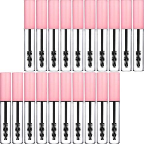 50pcs 10ml Empty Mascara Tube Bottle with Pink Cap Eyelash Wand Brush and Rubber Inserts for Cosmetic Home and Travel DIY Makeup