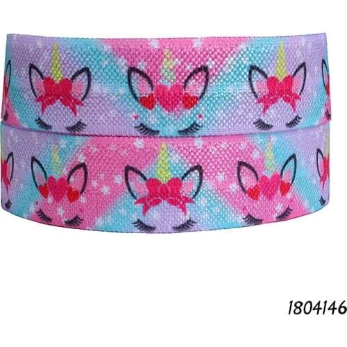 50 yards/lot) Free shipping cartoon character foe elastic, wholesale price unicorn horns printed elastic ribbon for hair ties