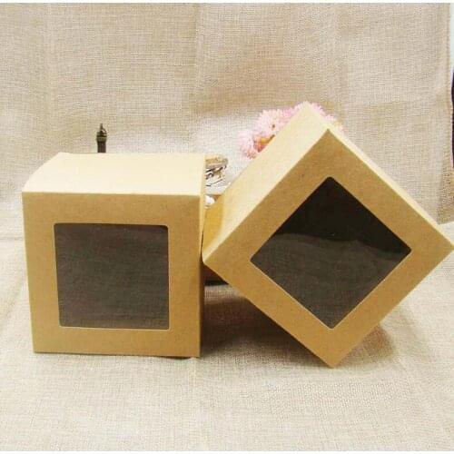 7*7*7cm/8*8*8cm/9*9*9cm/10*10*10cm Square Cardboard Box With Clear PVC Window White/Black/Kraft Paper Packaging Gift Box 20pcs