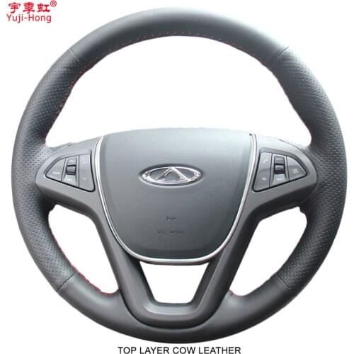 Yuji-Hong Top Layer Genuine Cow Leather Car Steering Wheel Covers Case for Chery Tiggo 5 2013-2016 Hand-stitched Steering Cover