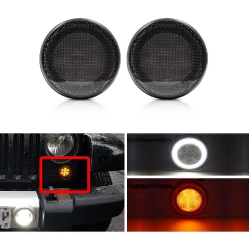 Smoked Lens White/Amber Led Side Marker Lights Running Position DRL Lights For Jeep Wrangler JK JKU 2007-2017