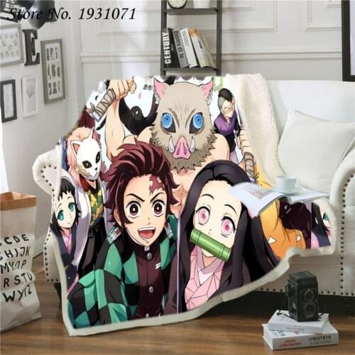 Demon Slayer Anime 3D Printed Fleece Blanket for Beds Thick Quilt Fashion Bedspread Sherpa Throw Blanket Adults Kids 04