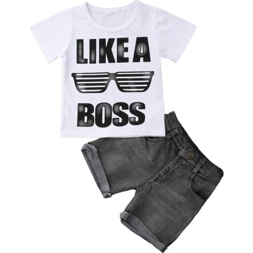 Kid Boys Clothing Casual Toddler Kids Boys Girls Tops Glasses T-shirt +Denim Pants 2Pcs Outfits Set Clothes