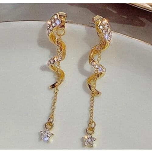 S925 Silver Needle Korean Twisted Wire Tassel Star Long Earrings Temperament Atmospheric High-end Sense Net Red Female Earrings