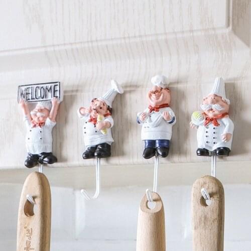 Creative Cartoon Chef Stainless Steel Hooks Wall Door Clothes Coat Hat Hanger Kitchen Bathroom Rustproof Towel