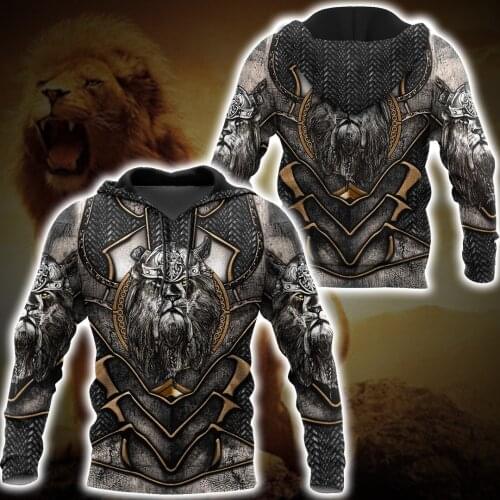 Lion Viking Armor 3D All Over Printed Men Autumn Hoodie Unisex Hooded Sweatshirt Zip Pullover Casual Streetwear KJ475