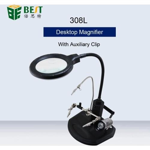 BST-308L LED Magnifier With Auxiliary Clip Iron Frame Tin Wire Frame Welding Workbench For Phone Repair Desktop Magnifying Glass