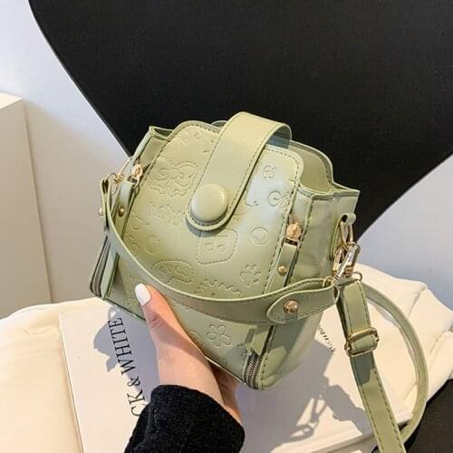 Small Capacity Bucket Bags For Women Soft Leather Small Handbag Designer Cartoon Printing Crossbody Shoulder Bag Versatile Purse