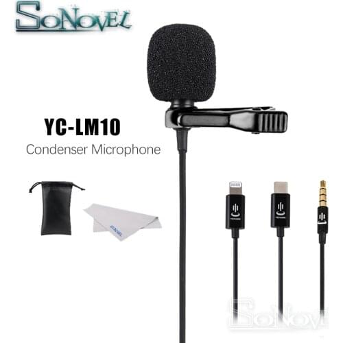 YC-LM10 Phone Audio Video Recording Lavalier Condenser Microphone for iPhone 8 7 6 5 4S 4 ipad Huawei Sumsang Xiaomi Type C