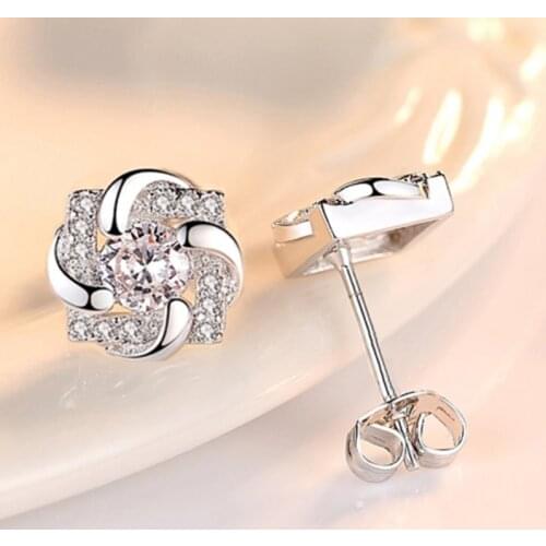 Huitan Sweet Female Earrings with Brilliant CZ Stone Romantic Wedding Bands Stud Earrings High Quality Fashion Jewelry for Women