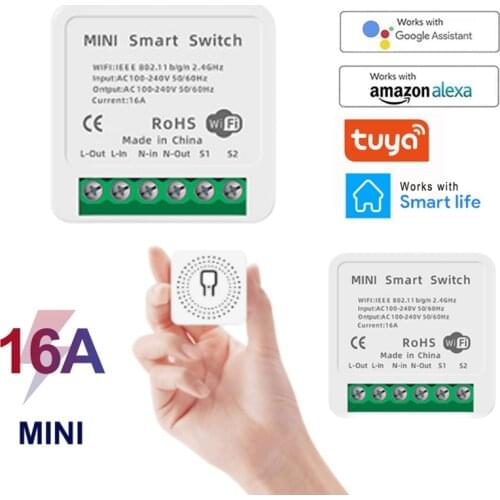 16A 10A Mini Smart Wifi DIY Switch Support 2Way Control Smart Home Automation Module Works with Alexa Google Home Smart Life App