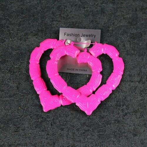 Oversized Color Fluorescent Bamboo Earrings Hip Hop Punk Heart Iron Hoop Earrings Fashion Street Dance jewelry Accessories