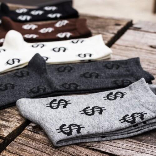 2020 1 Pair Thermal Socks Winter Warm Funny Dollar Print Men Causal Thicken Socks Crew Sportswear Cotton Black White Socks New