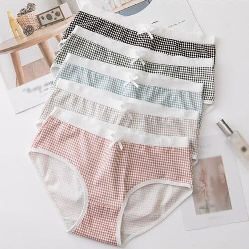 New High-Quality Womens underwear Cotton Blend Women Briefs For Solid Low-Rise Plaid Girls Panties Lingerie