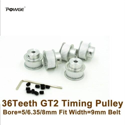 POWGE 5pcs 36Teeth 2GT Timing Pulley Bore 5/6.35/8mm Fit Width 9mm GT2 Timing Belt 2GT-9 36T 36 Teeth GT2 Pulley For 3D Printer