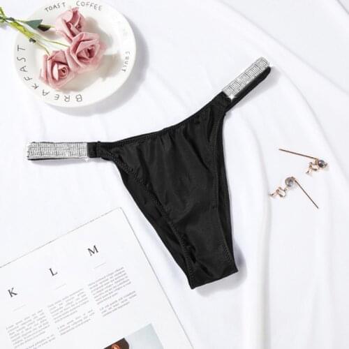 Sexy rhinestone rhinestone VSLOGO ladies alphabet rhinestone underwear comfortable satin underwear pink thong underwear