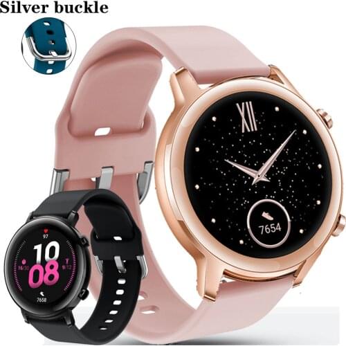For Huawei Watch GT 2 Honor magic Watch 2 42mm Strap Watchbands 20mm Watch Band Wristband Silicone Bracelet (Silver buckle)