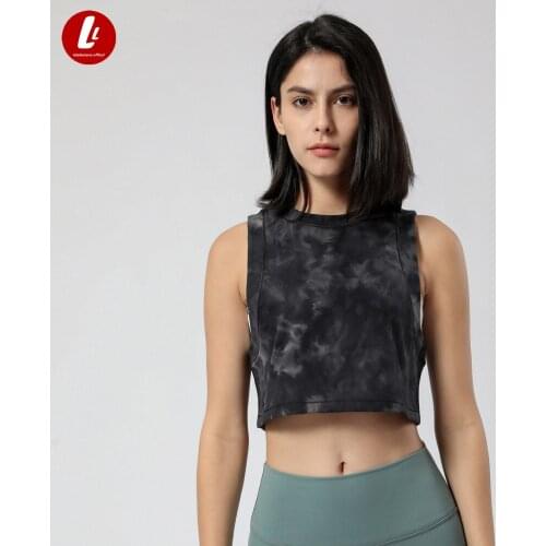 LULUIBANANA TIE DYE Loose Fit Workout Yoga Gym Tank Tops Women Cotton Feel Plain Running Exercise Crop Tops Vest Without Padded