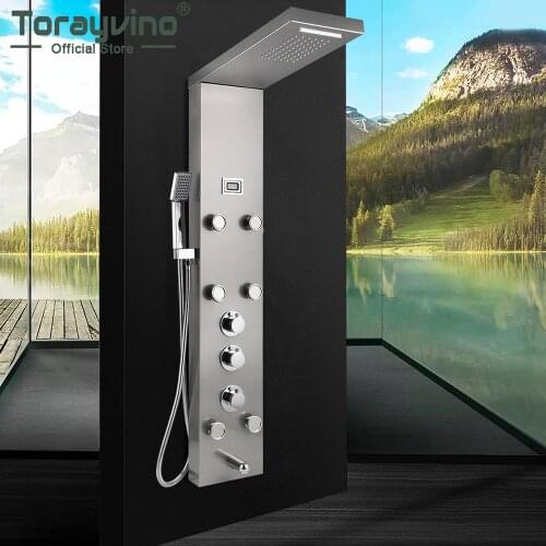 Torayvino Bathroom Shower Faucet Temperature Digital Display Shower Panel Body Massage System Jets Tower Shower Column Mixer Tap