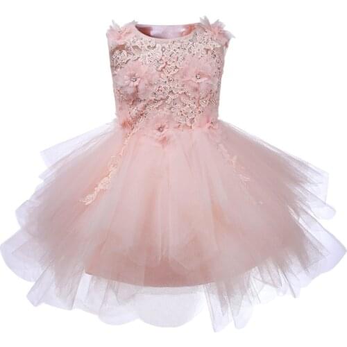 Baby Girl Baptism Dress Toddler Girl Christening Pink Tulle Gown Infant Tulle Kids Party Dresses for Little Girl 1 Year Birthday