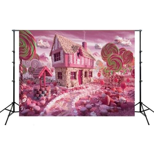 Pink Sweet Candy Kingdom Villa Portrait Photography Backdrop Girls Birthday Party Photo Background Vinyl Photocall Booth Props