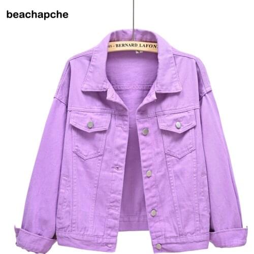 Beachapche Womens Plus Size Denim Jacket Spring Autumn Short Coat Pink Jean Jackets Casual Tops Purple Yellow White Loose Outer
