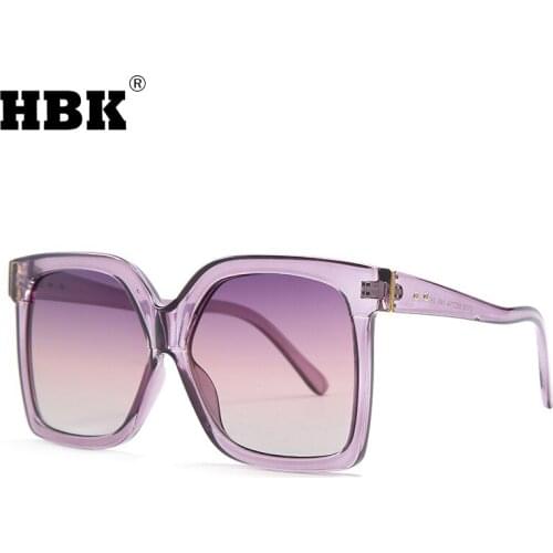 HBK Oversized Square Sunglasses For Women Men Big Frame Gradient Lens High Quality UV400 Ladies Summer Style Leopard Tea