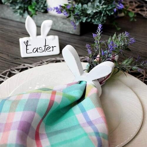 1/4pc Wood Easter Bunny Napkin Ring Holders Rabbit Ear tissue ring Easter Dinner Table Decoration for Home Easter Party supplies