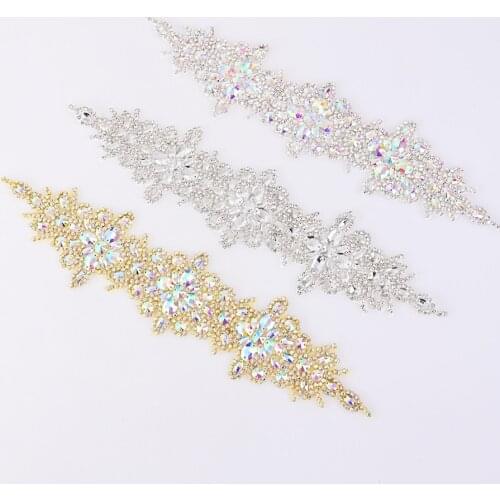 Cusack 1 x Flower Crystal Rhinestone Appliques for Wedding Dress Sash Headband Costumes Trimmings Iron On Handmade DIY