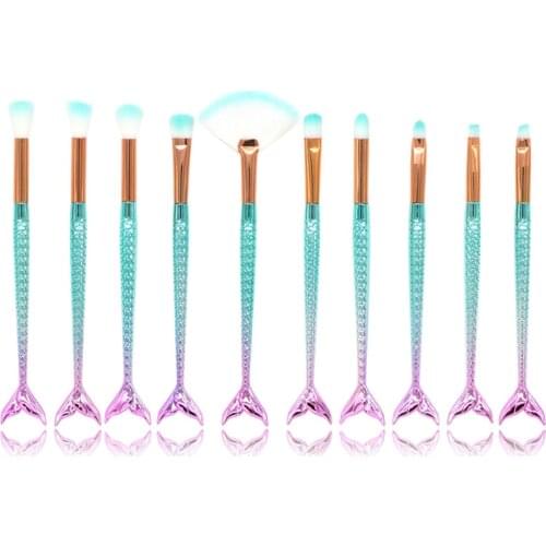 10Pcs/Set Professional Mermaid Makeup Brushes Set Eye Set Kits Shadow Eyeliner High Quality Makeup Brush Tools Eyebrow Tools Kit