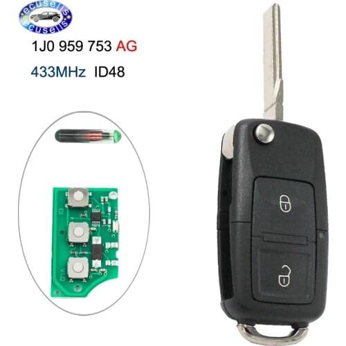 2 Buttons 433MHZ / 434 MHZ Folding for Remote Key 1J0 959 753 AG With ID48 Chip for VW Bora Polo Golf MK4