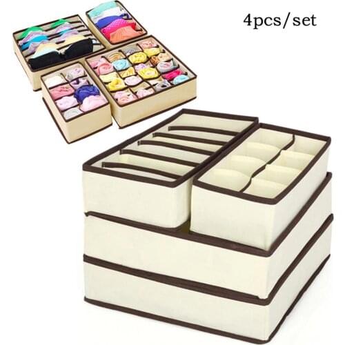 4Pcs/Set Multi Size Underwear Bra Storage Box, Foldable Fabric Closet Organizer, Dresser Organizer, Room Organization