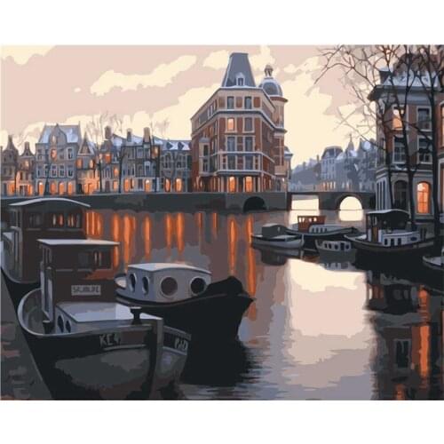 40*50CM DIY Hand Painted Birthday Present Gift Home Decoration River View Sunset Acrylic Digital Oil Painting