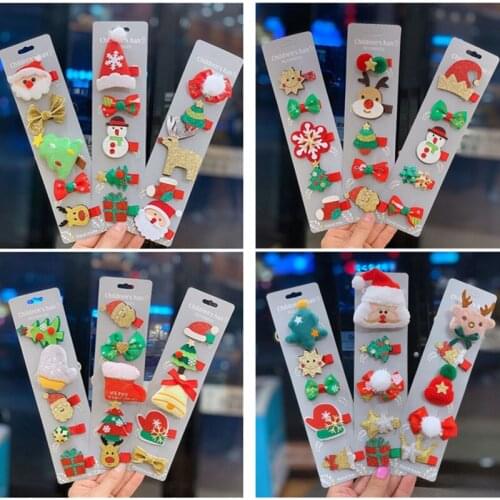 5set/lot Children Hair Clip New Merry Christmas Snowmen Tree Deer Mix Hairpins Kids Hair Clips Hair Accessories for Girls Gift