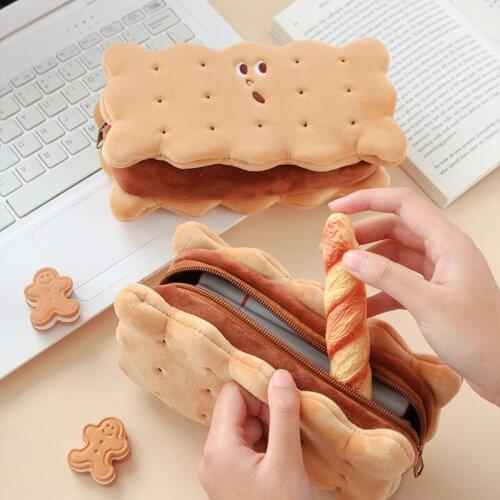 5pcs Cute Biscuit Pen Bag Large Capacity Kawaii Bag Plush Pencil Pouch Korean Stationery Cute Girl School Supplies Cute Pouch