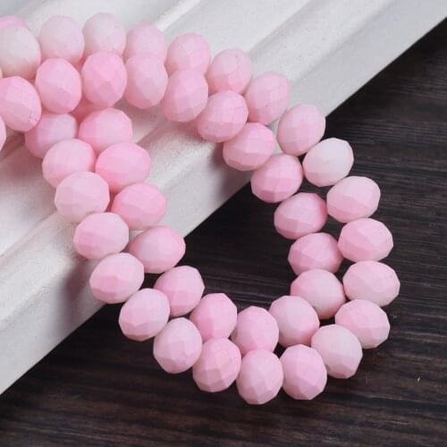 72pcs 8x6mm Pink Rondelle Faceted Coated Opaque Glass Loose Beads lot for Jewelry Making DIY Crafts Findings
