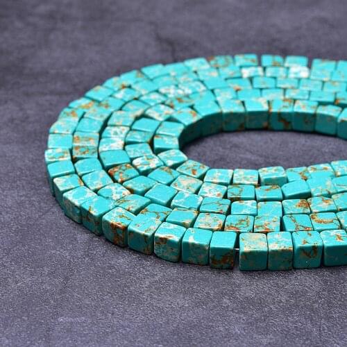 Asingeloo 6mm 15" Square Shape GreenTurquoise Natural Stone Beads for Jewelry Making Earring and Necklace