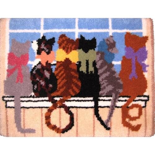 Free shipping Hook Rug Kit DIY Unfinished Crocheting Yarn Mat Latch Hook Rug Kit Floor Mat Carpet embroidery Cartoon Cat picture