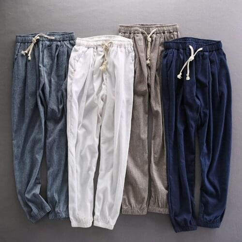 Spring Summer Mens Thin Cotton Linen Breathable Ankle-length Pants Harem Pants F4