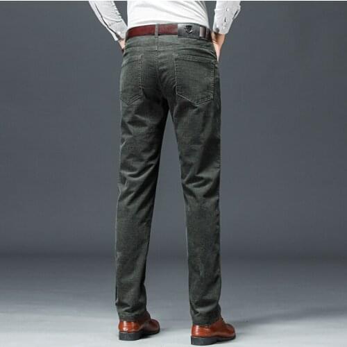 Corduroy Trousers for Men Casual Pants Autumn Black Brown Khaki Green Men Trousers Zipper Pockets Cotton Straight Regular Fit