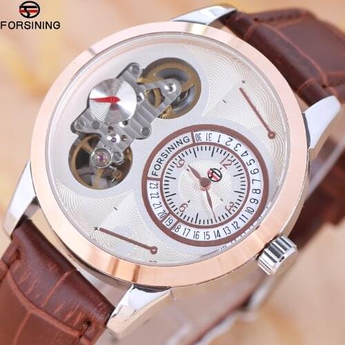 FORSINING Fashion Luxury Brand Leather Tourbillon Watch Automatic Men Wristwatch Men Mechanical Steel Watches Relogio Masculino