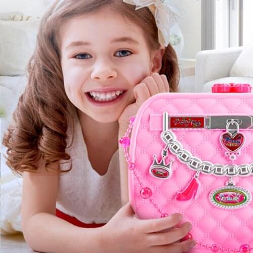 Kids Cosmetic Toy Beauty Set Handbag Pink for Girl with Lipstick Eye Shadow