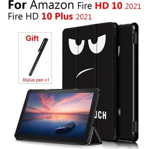 For Fire HD10 2021 Fire HD 10 Plus 2021 Tablet PU Leather Case Adjustable Folding Stand Cover